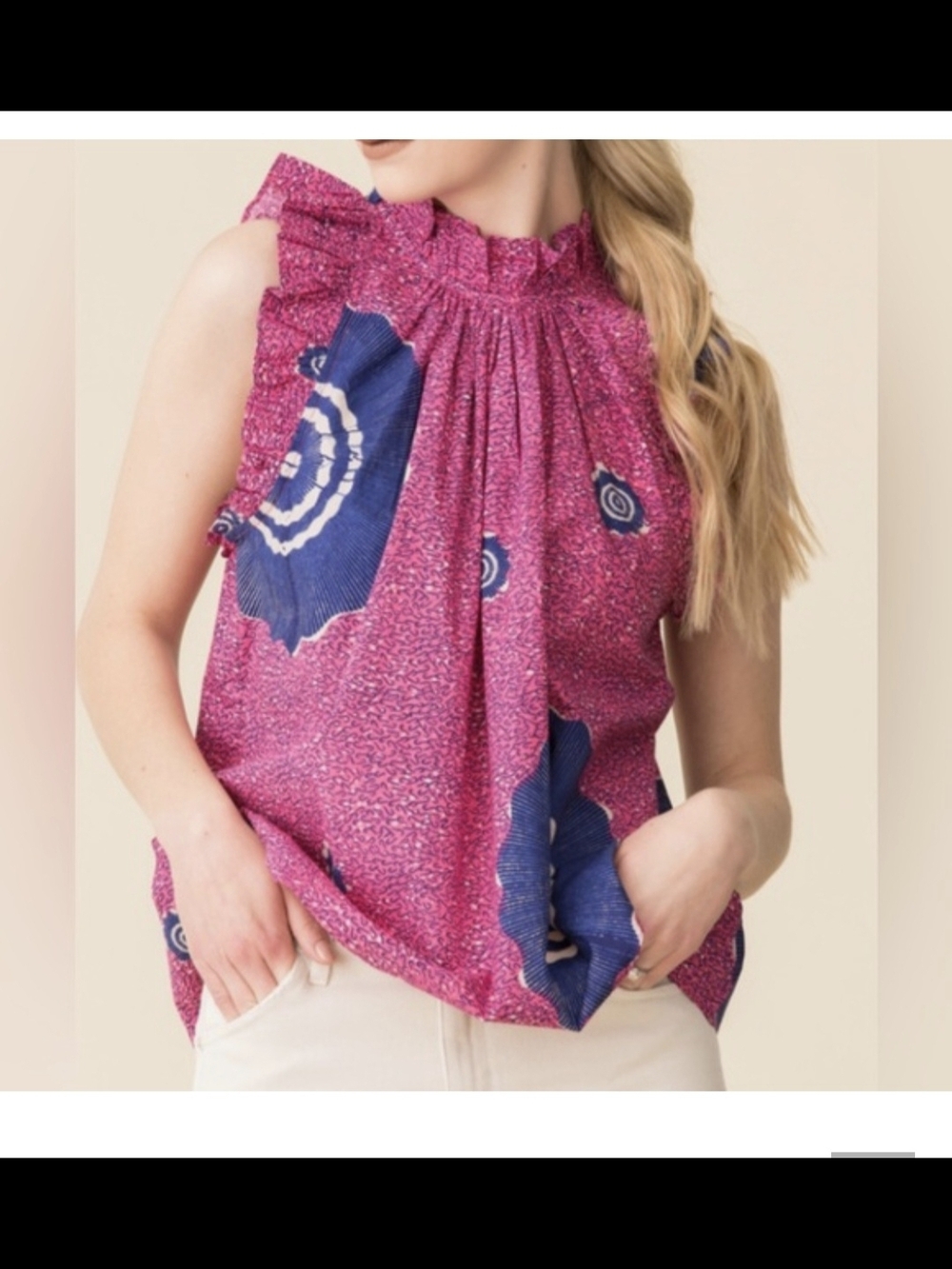 Ulla Johnson Pink Sleeveless Ruffled Neck Floral Print Camisole